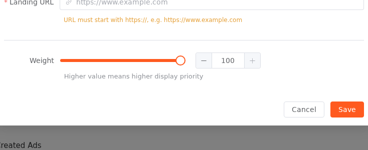 Create ad dialog