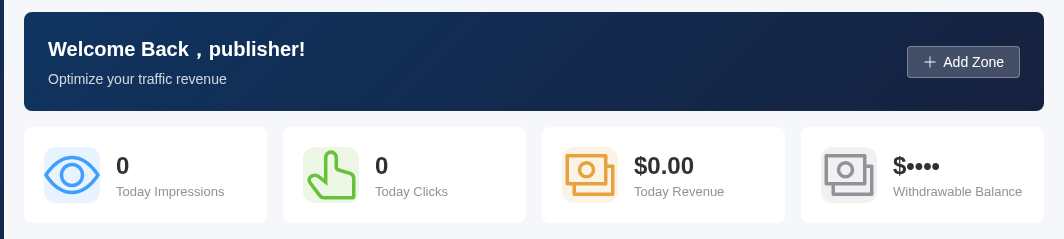 Publisher dashboard