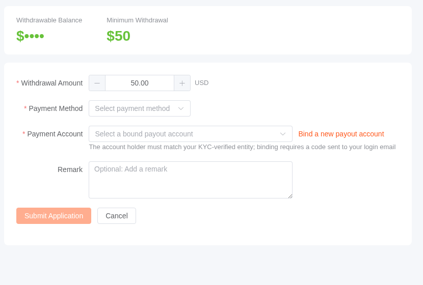 Request a withdrawal