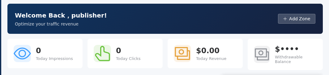 Publisher dashboard